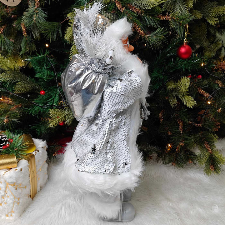 25 Inch | Silver Frost Santa Figurine