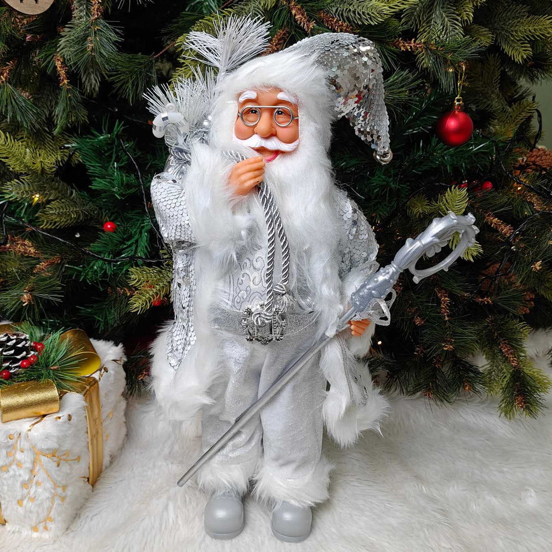 25 Inch | Silver Frost Santa Figurine