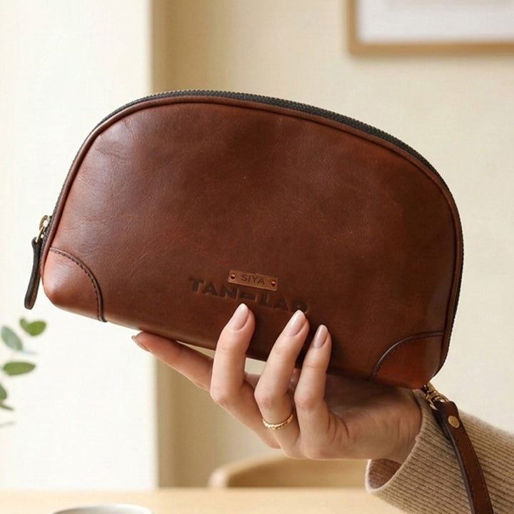 Personalized Brown Brooklyn Leather Wristlet