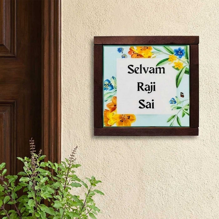Multicolor Flower Garden Personalized Printed Square Resin Name Plate