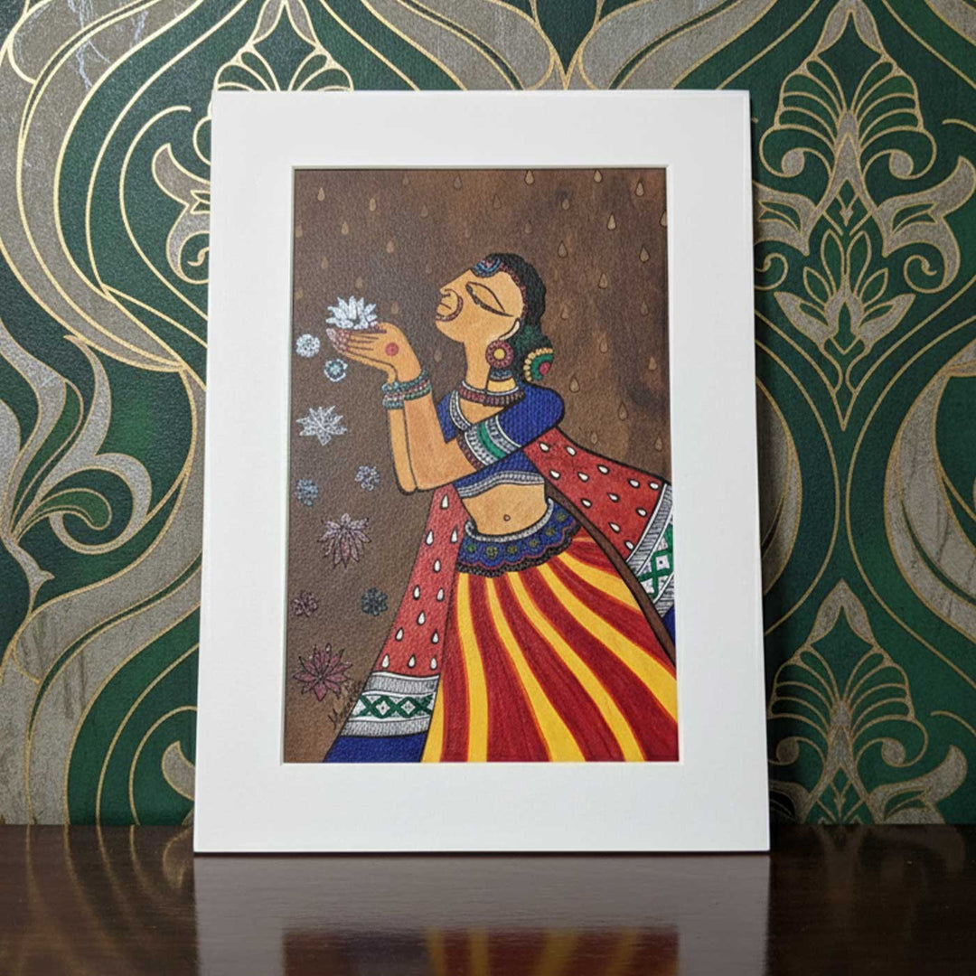 7 x 10  Inch | Songs of the Lotus | Original Hanpainted Madhubani Painting | Natural Colors On Paper