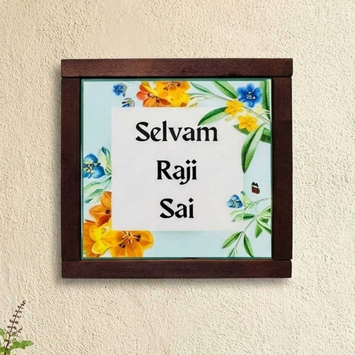 Multicolor Flower Garden Personalized Printed Square Resin Name Plate
