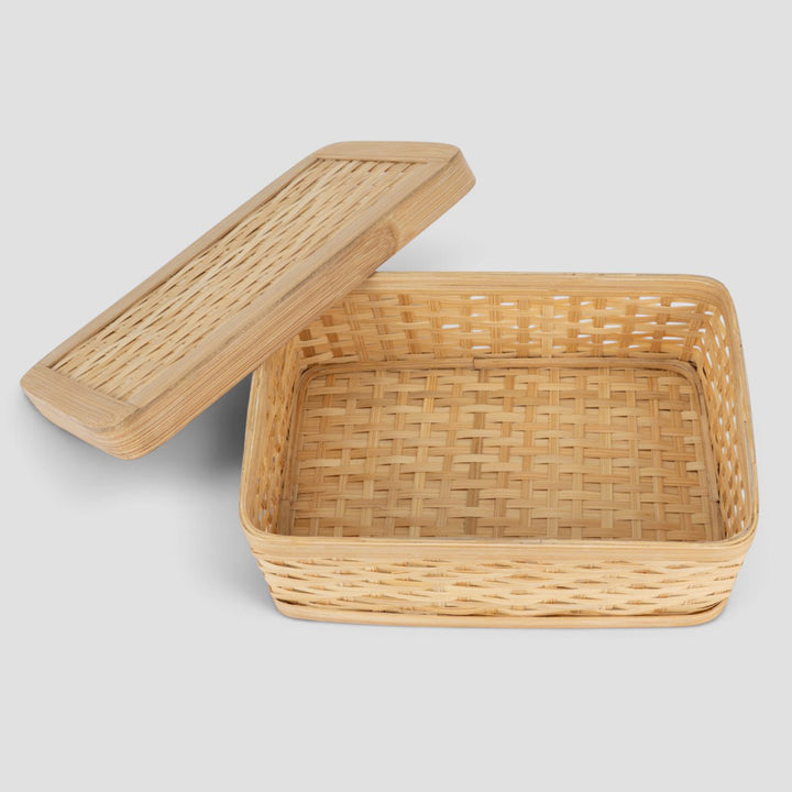 Set Of 3 "Sora" Handcrafted Close Weave Bamboo Rectangular Gift Box For Storage And Gifting