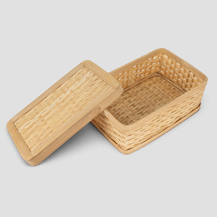 Set Of 3 "Sora" Handcrafted Close Weave Bamboo Rectangular Gift Box For Storage And Gifting