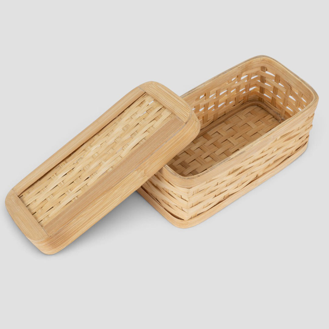 Set Of 3 "Sora" Handcrafted Close Weave Bamboo Rectangular Gift Box For Storage And Gifting