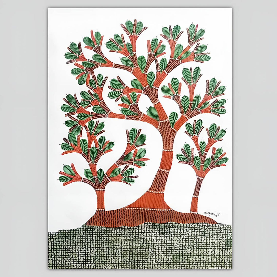 11 x 16 Inch | Tree of Life | Original Hand Painted Tribal Gond Art Painting | Acrylic Paint On Paper