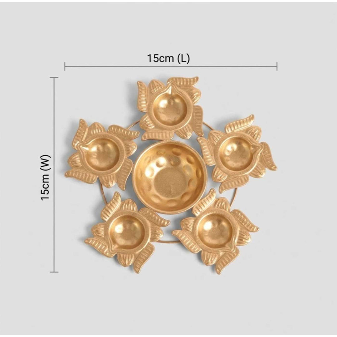 Handmade Etched Swastik Urli With 5 Diya Round For Festive Decor