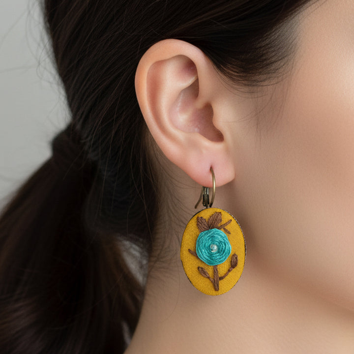 Hand Embroidered Wild Ochre Bronze Tone Earrings