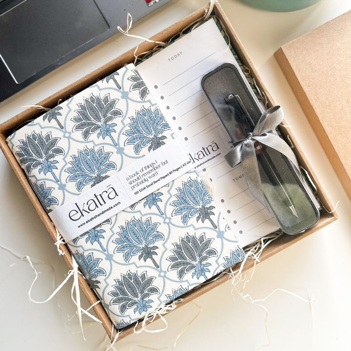 Sustainable Handmade Blue Lotus Productivity Stationary Hamper
