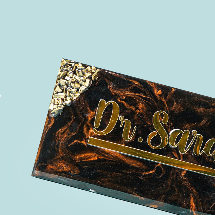 Handmade Resin Black & Gold Rectangle Marbled Name Plate for Doctors