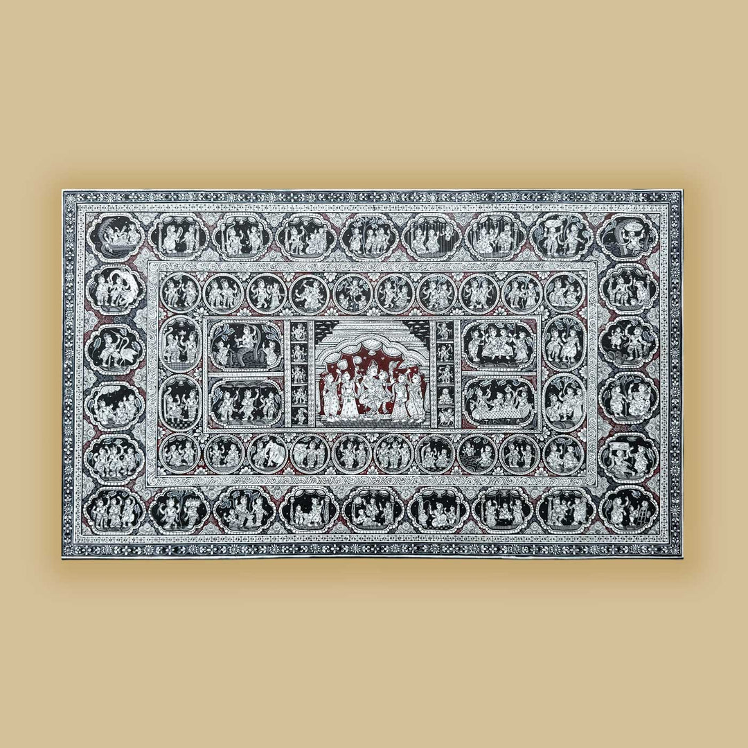 40 x 24 Inch | Handmade Canvas Krishna Rasleela with Krishna Lifestory Painting