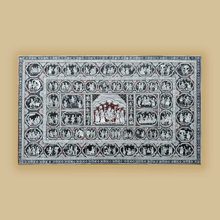 40 x 24 Inch | Handmade Canvas Krishna Rasleela with Krishna Lifestory Painting