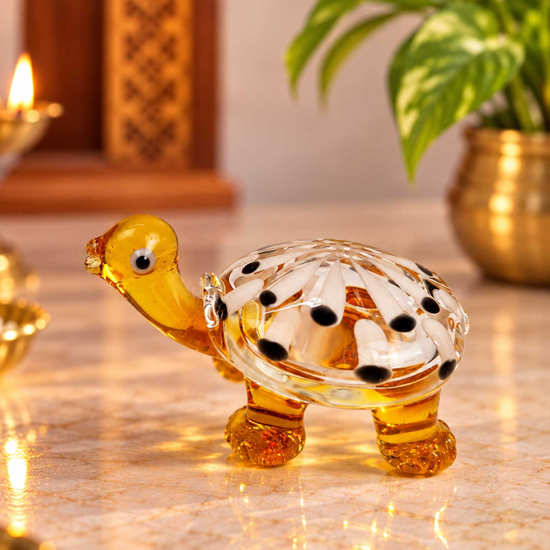 Handmade Blown Glass Amber Polka Dot Turtle Miniature Figurine For Decor
