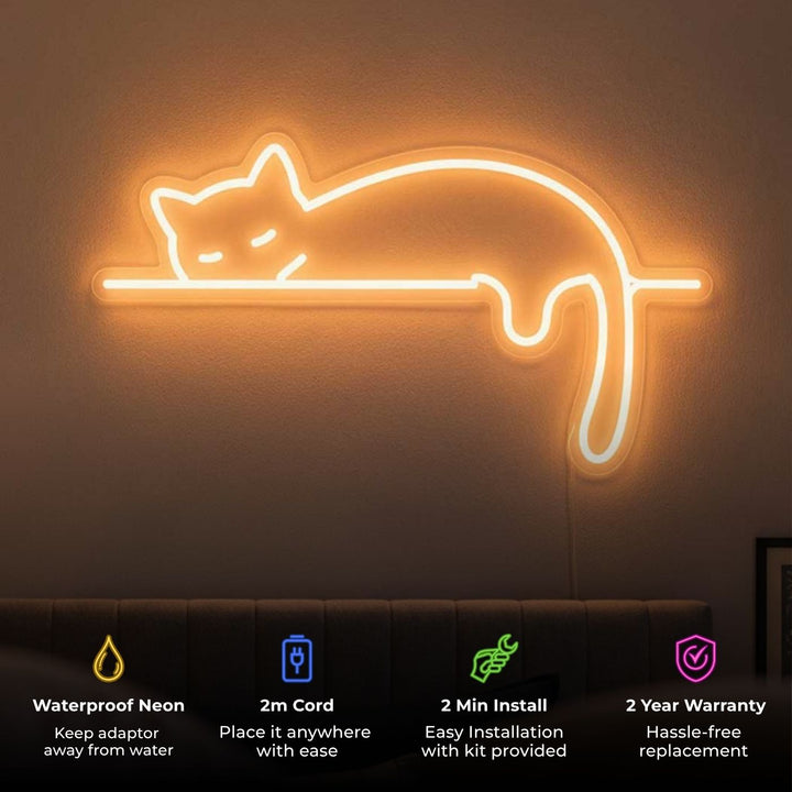 Handmade "Sleeping Cat" Neon Light Sign Board for Bedroom Wall Decor