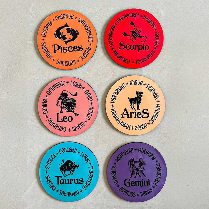 Customized Handmade Printed Star Signs MDF Wood Coaster Set