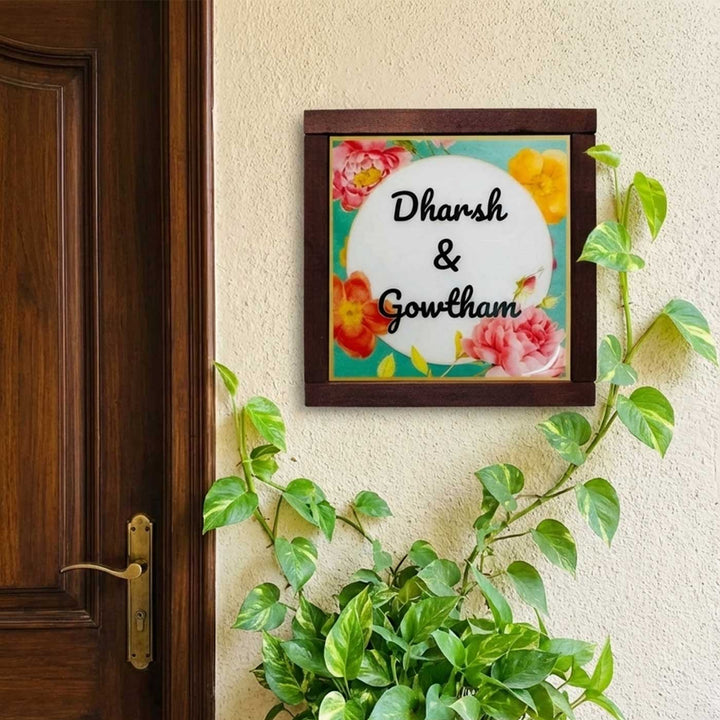 Multicolor Floral Personalized Printed Square Resin Name Plate
