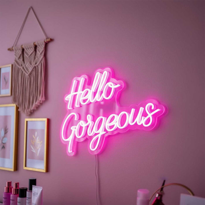 Personalized Handmade "Hello Gorgeous" Neon Light Sign Board For Dressing And Salon Decor