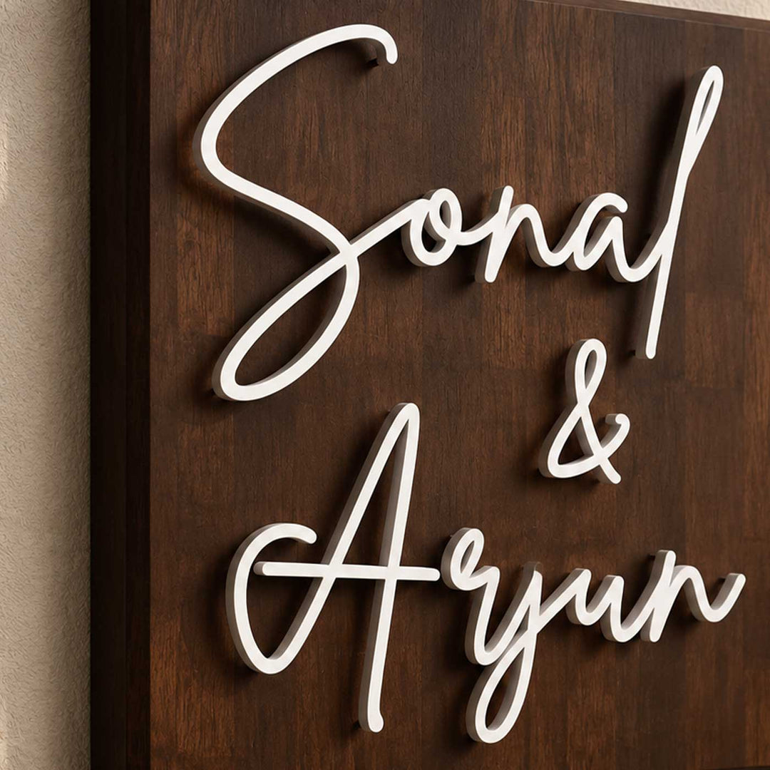 Personalized Square Rubber Wood Name Plate With 3D Metal Letters For Home