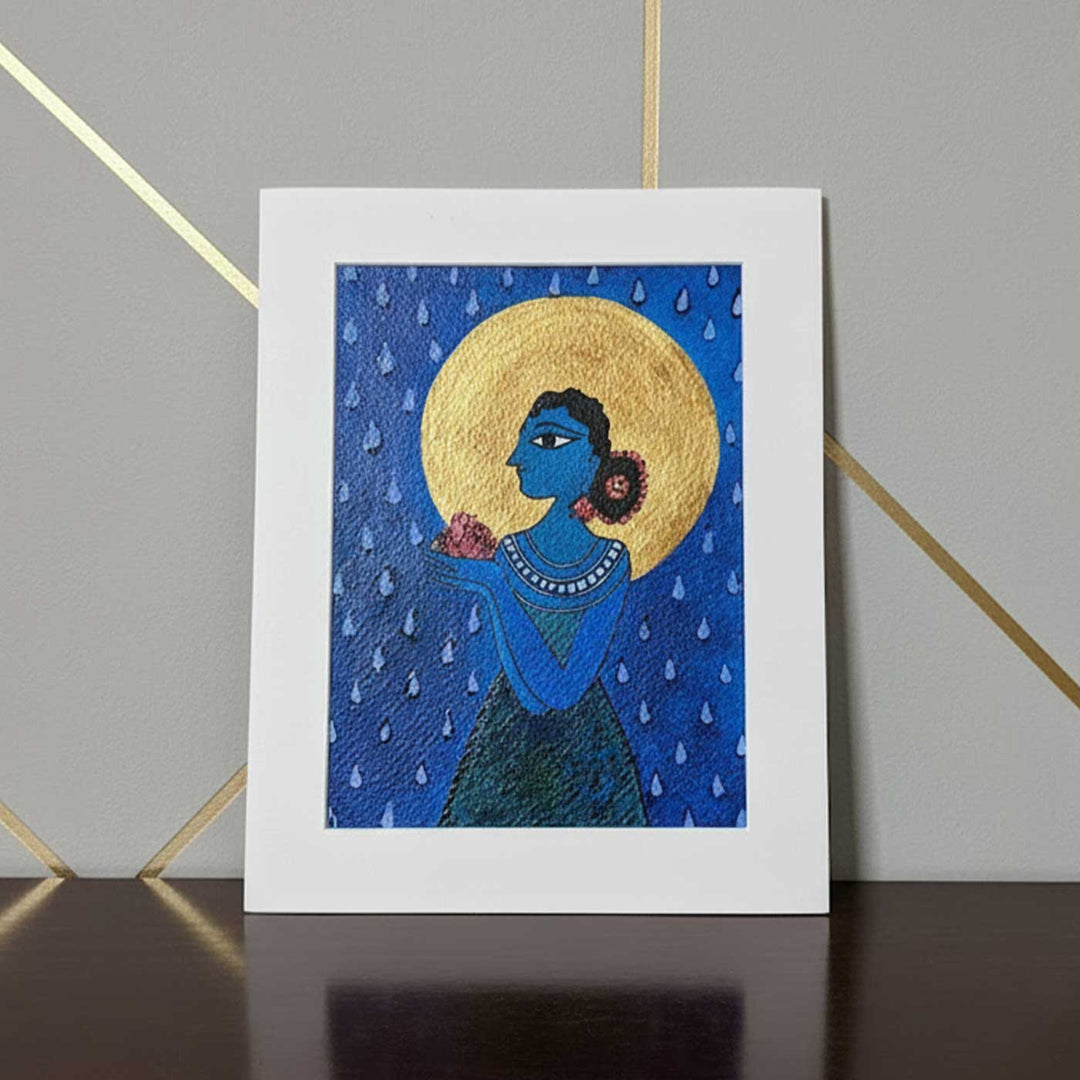 7 x 9 Inch | Sacred Jal | Original Hanpainted Madhubani Panch Tatva Painting | Natural Colors On Paper