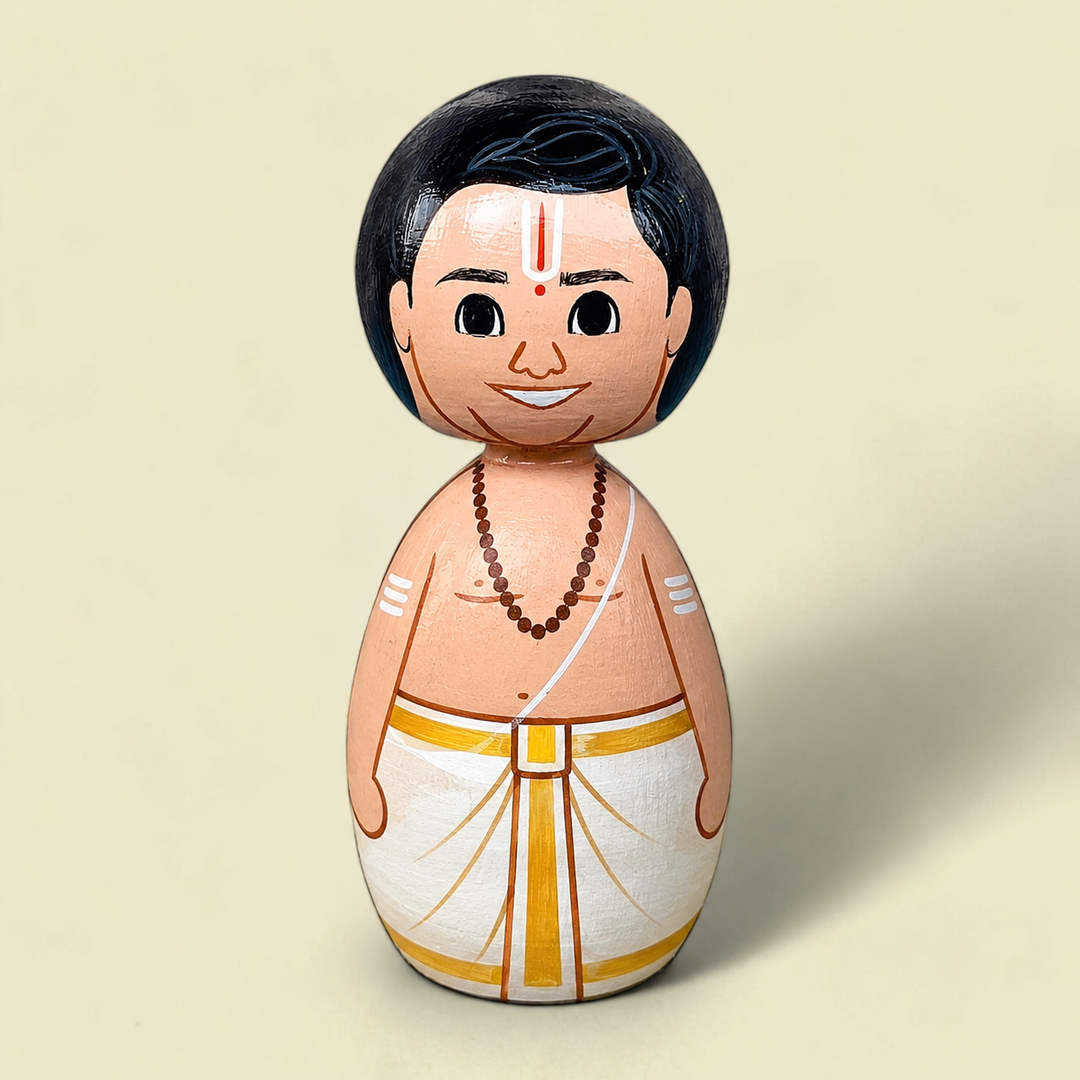 "Pandit Couple" Themed Handpainted Wooden Doll For Golu/Festive Decor