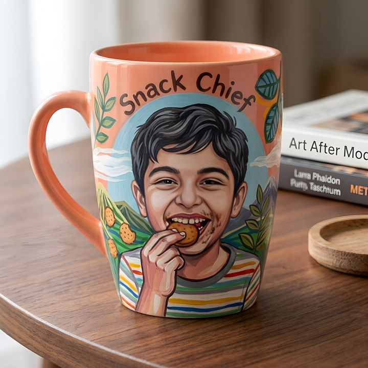 Photo Personalized Snack Chief Theme Hand-Painted Pop Art Illustrated Caricature Mug | 300 ML