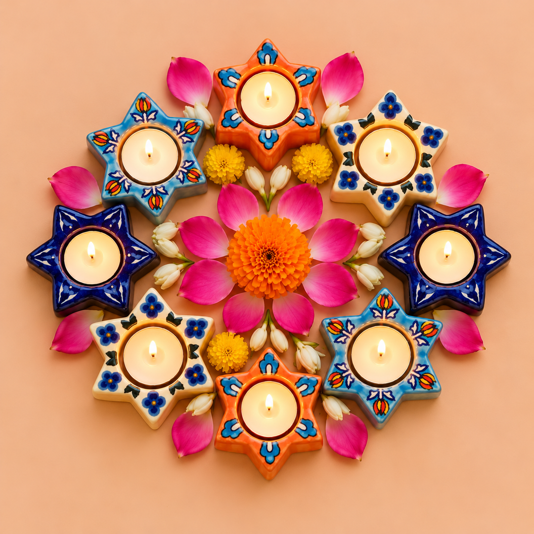 Set of 8 | Handmade Stunning Star Ceramic Tealight Holder
