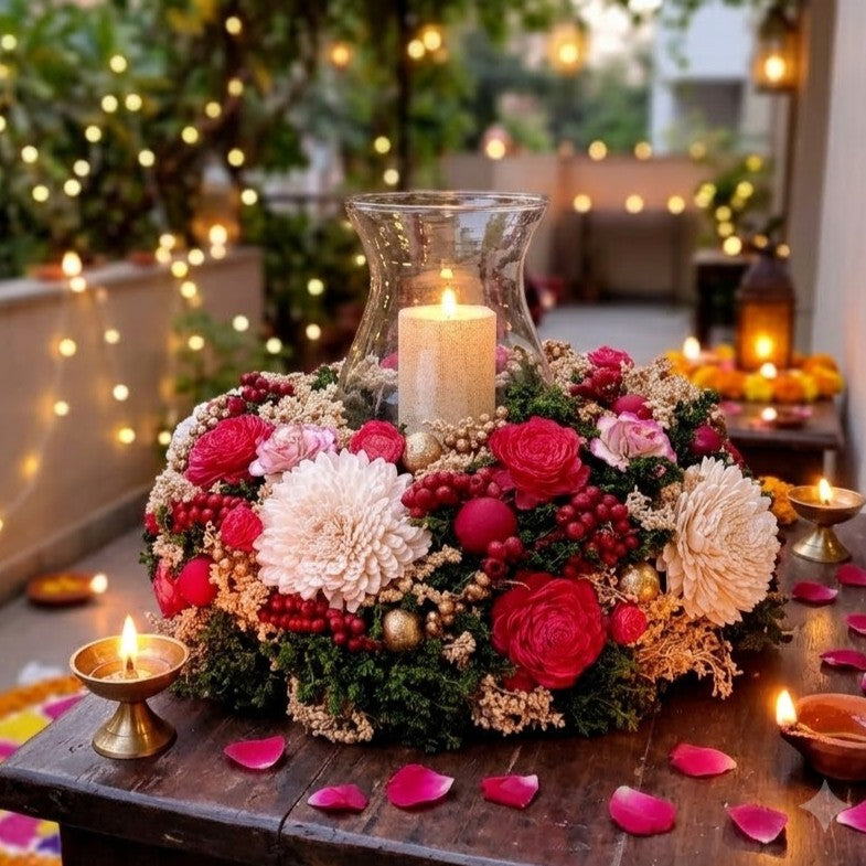 Handmade Grand Red Shola Flower Centerpiece