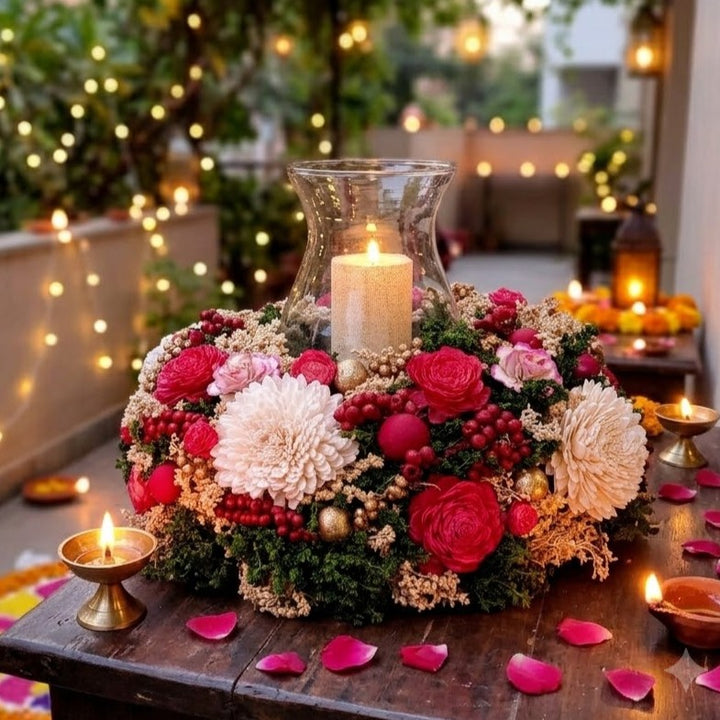 Handmade Grand Red Shola Flower Centerpiece