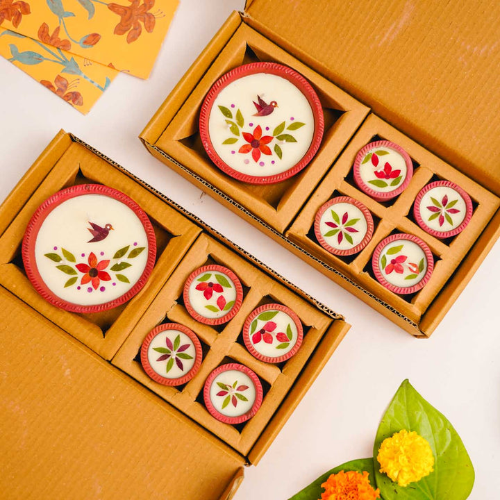 10 Diyas | Handmade Soy Wax & Dry Flower Festive Diyas | 2 Boxes, 5 Diyas per Box
