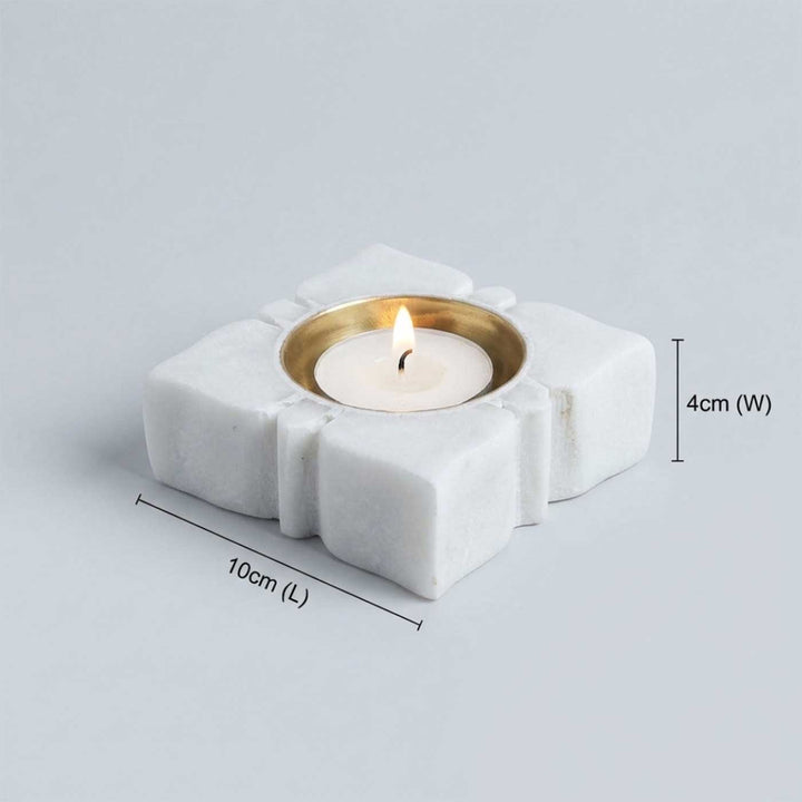 Set Of 2 | Handmade Square Marble & Brass Oil Lamp / Diya For Pooja Decor
