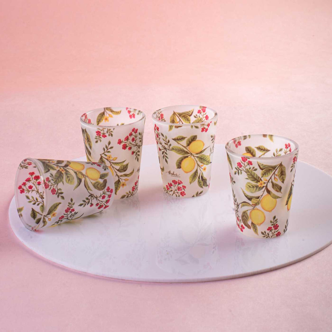 Delicate Print Frosted Shot Glasses I Set of 4