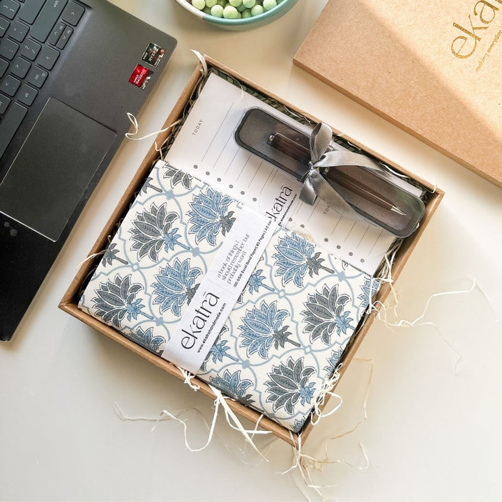 Sustainable Handmade Blue Lotus Productivity Stationary Hamper