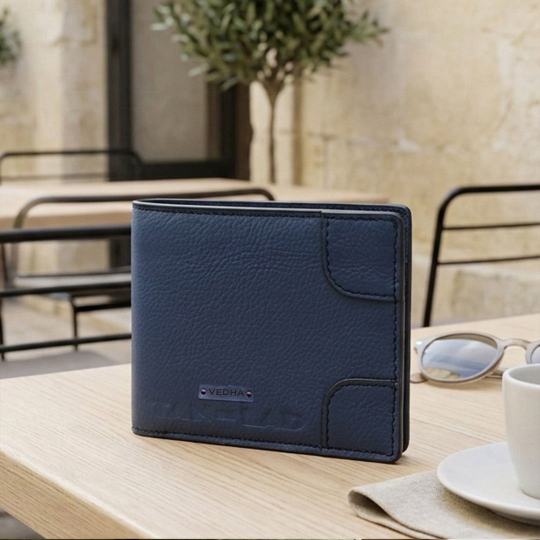 Personalized Blue Brooklyn Leather Wallet