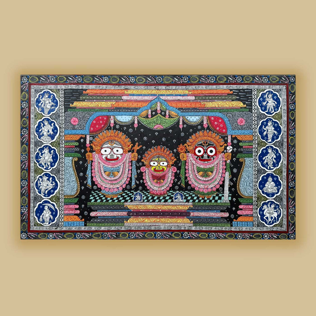 24 X 40 Inch | Handmade Canvas Lord Jagannath Balbadra Subhadra Painting