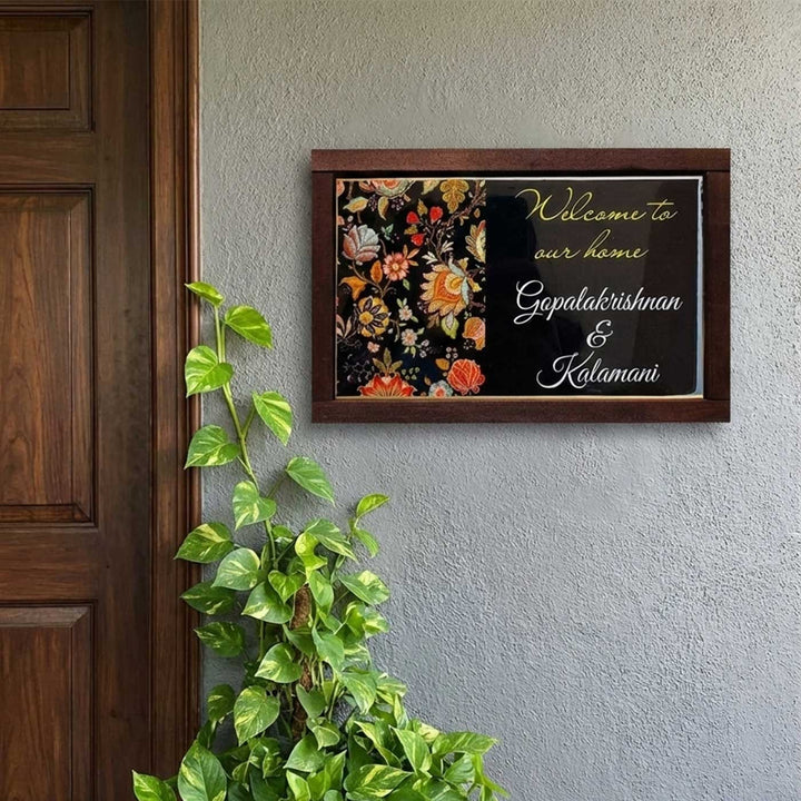 Black Floral Personalized Printed Rectangle Resin Name Plate