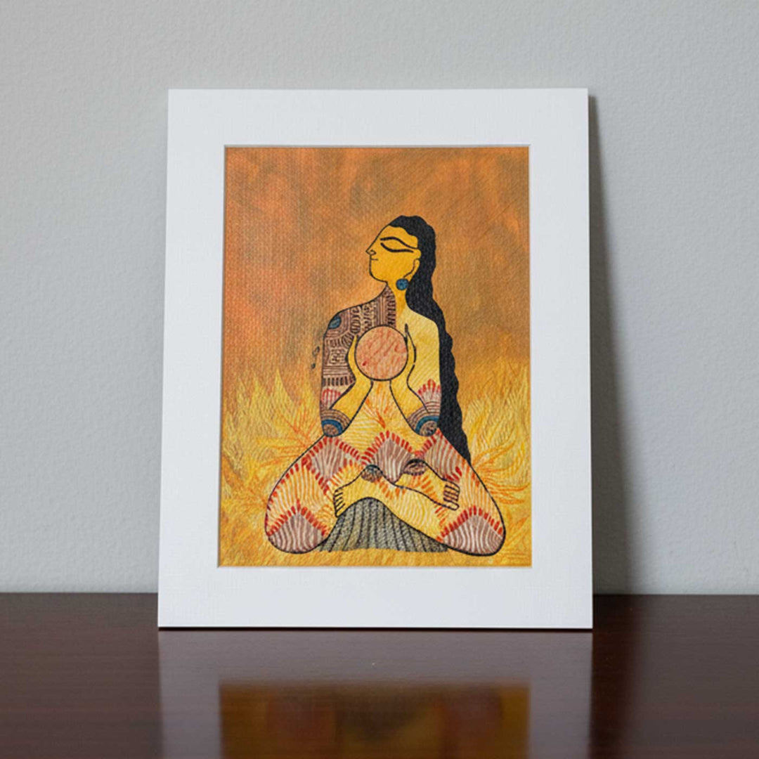 7 x 9  Inch | Sacred Agni | Original Hanpainted Madhubani Panch Tatva Painting | Natural Colors On Paper