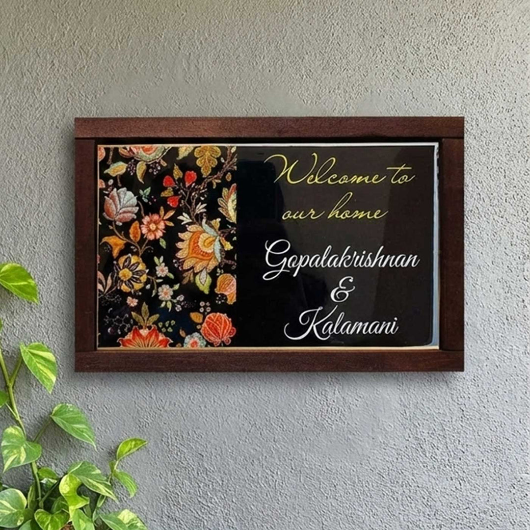 Black Floral Personalized Printed Rectangle Resin Name Plate