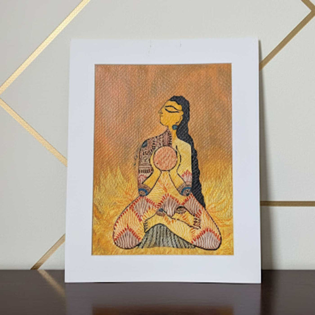 7 x 9  Inch | Sacred Agni | Original Hanpainted Madhubani Panch Tatva Painting | Natural Colors On Paper