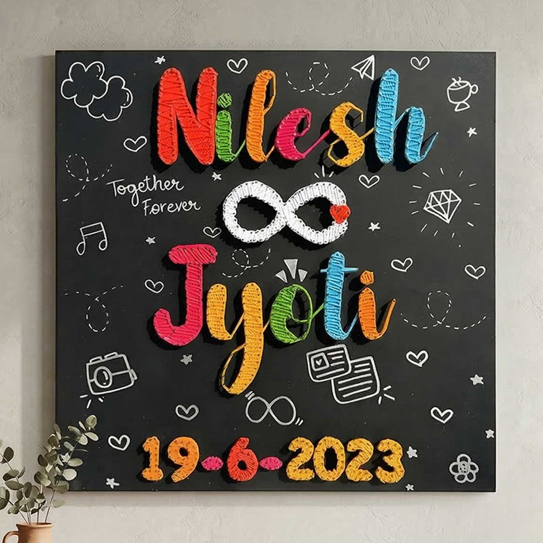 Personalized String Art Infinite Bond Wooden Name Plate