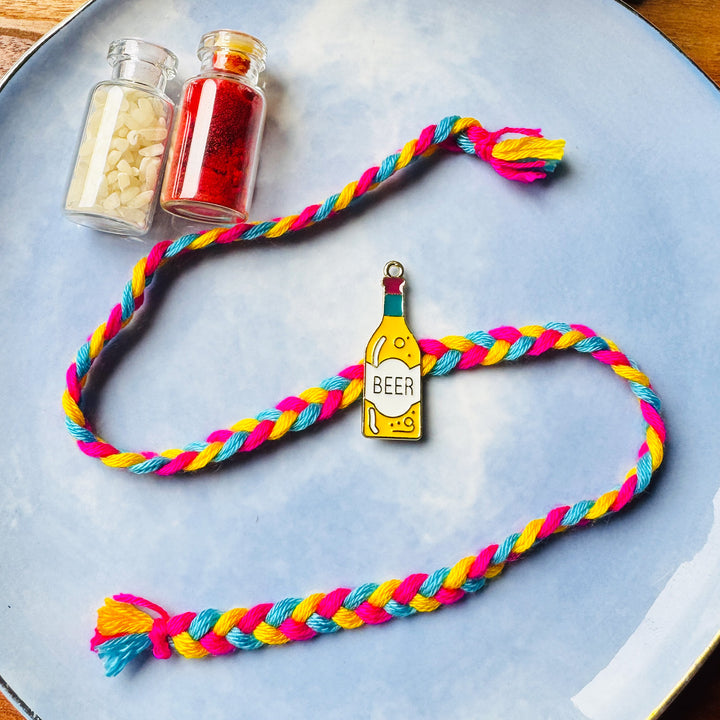 Reusable Handmade Beer Mug Charm Rakhi With Roli Chawal For Brother