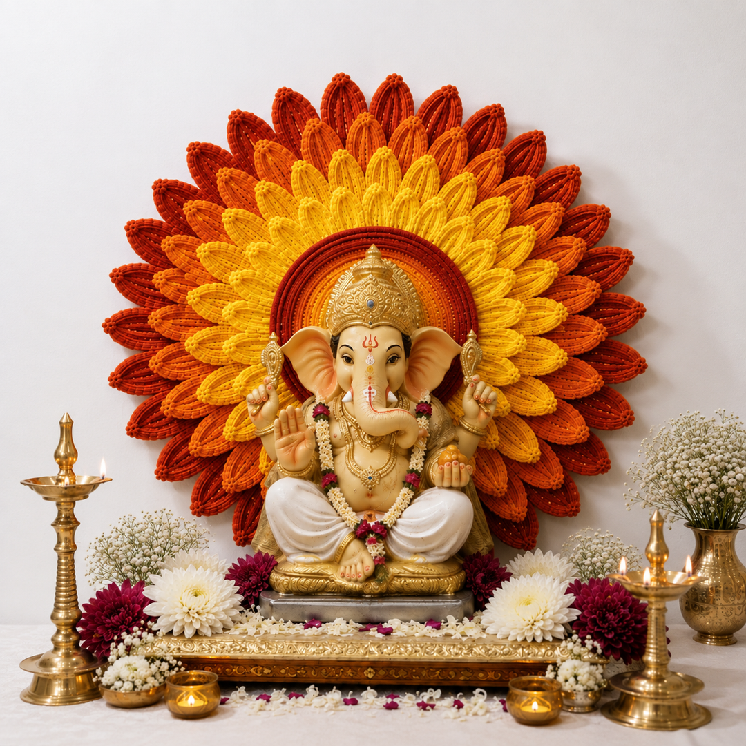 Multipurpose Handcrafted Pipe Cleaner Pooja Asan With MDF Base For Pooja, Rangoli And Backdrop Decor