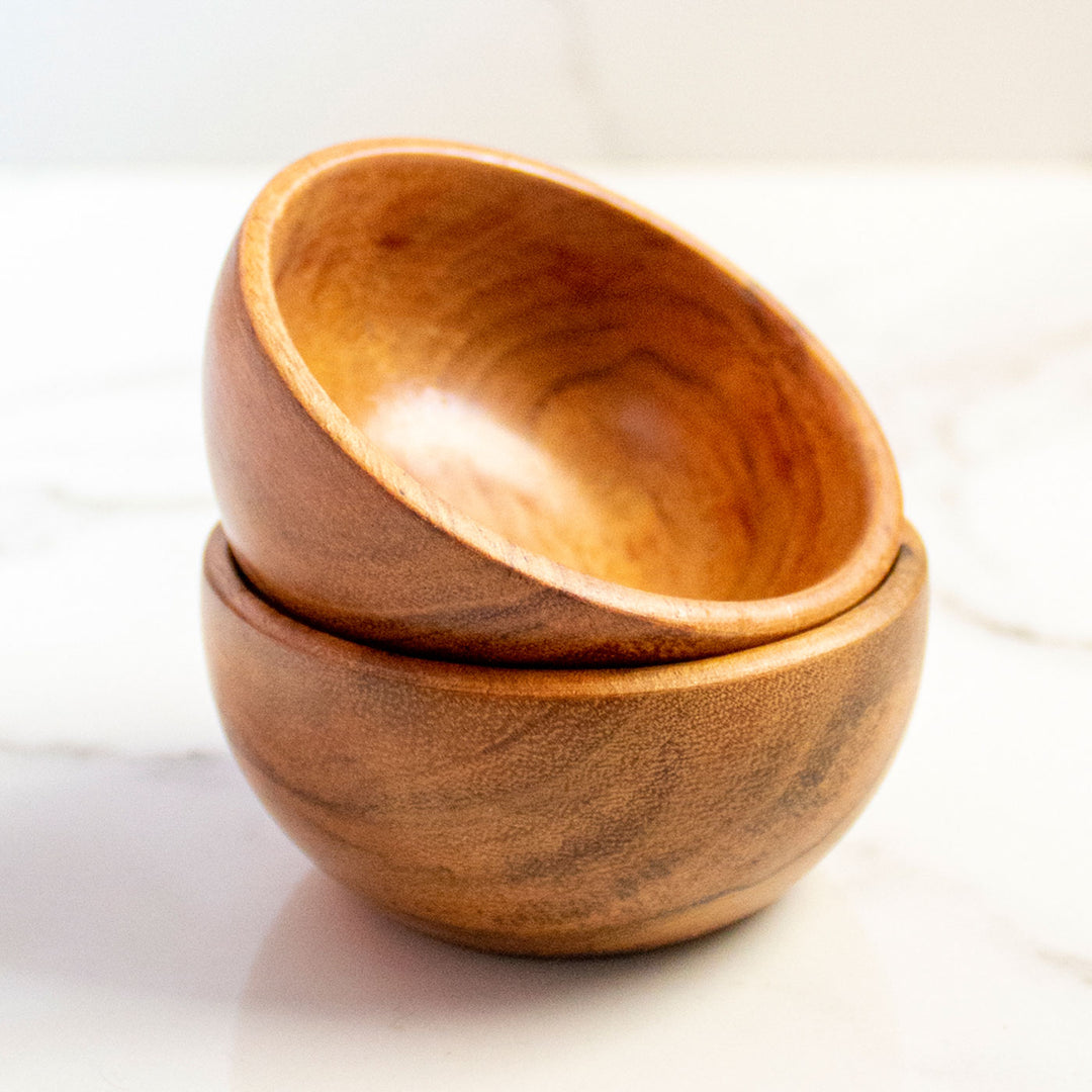 Handcrafted Acacia Wood Bowls - Set of 2