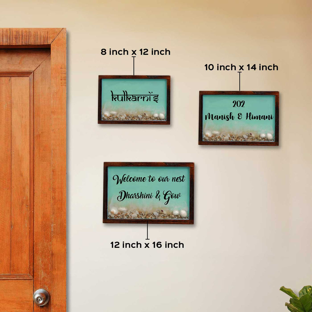 Light Blue Personalized Beach Effect Framed Rectangle Resin Name Plate | With 3D Acrylic Letters