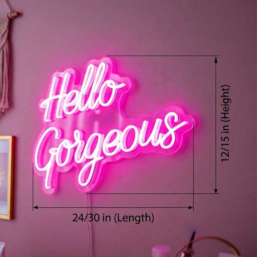 Personalized Handmade "Hello Gorgeous" Neon Light Sign Board For Dressing And Salon Decor