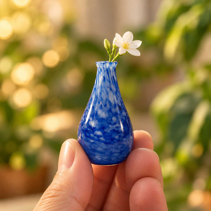 Handmade Cobalt Blue Mottled Small Glass Art Vase For Home Decor