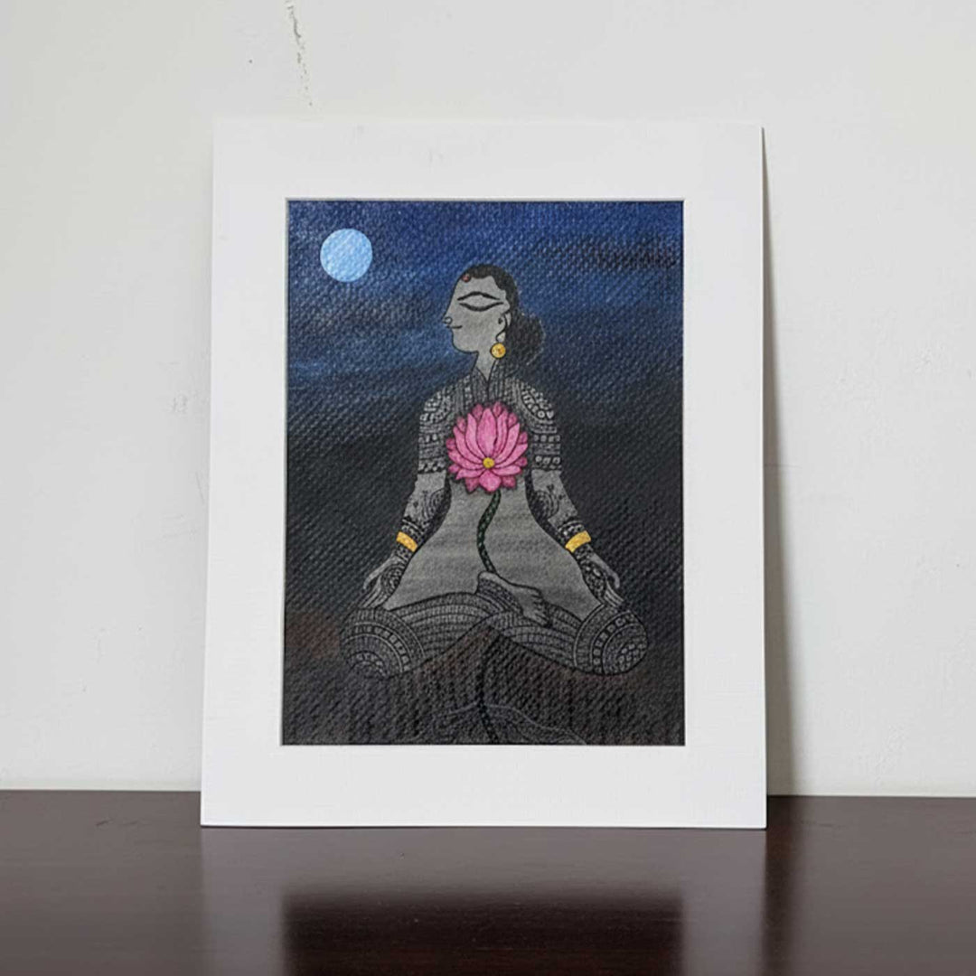 7 x 9  Inch | Sacred Akash | Original Hanpainted Madhubani Panch Tatva Painting | Natural Colors On Paper