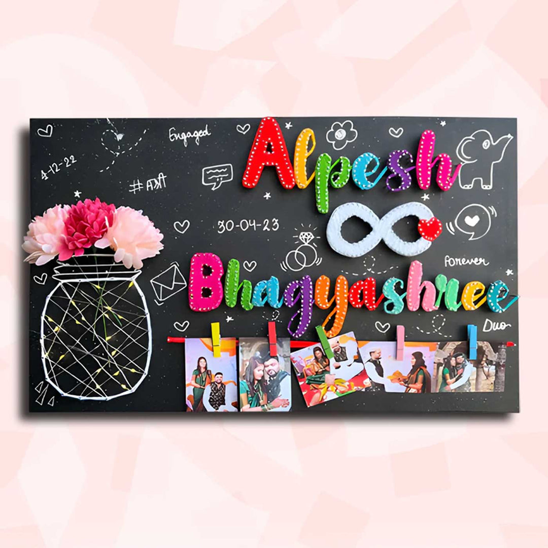 Photo Personalized String Art Infinite Bond With Lights Wooden Name Plate