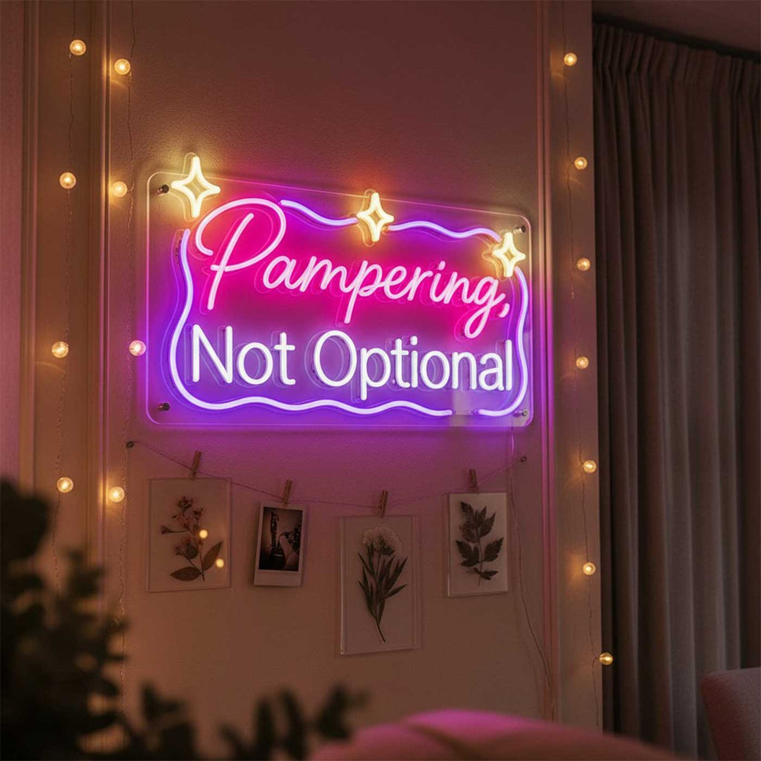 Handmade "Pampering Not Optional" Neon Light Sign Board For Pet Spa/Corner Decor