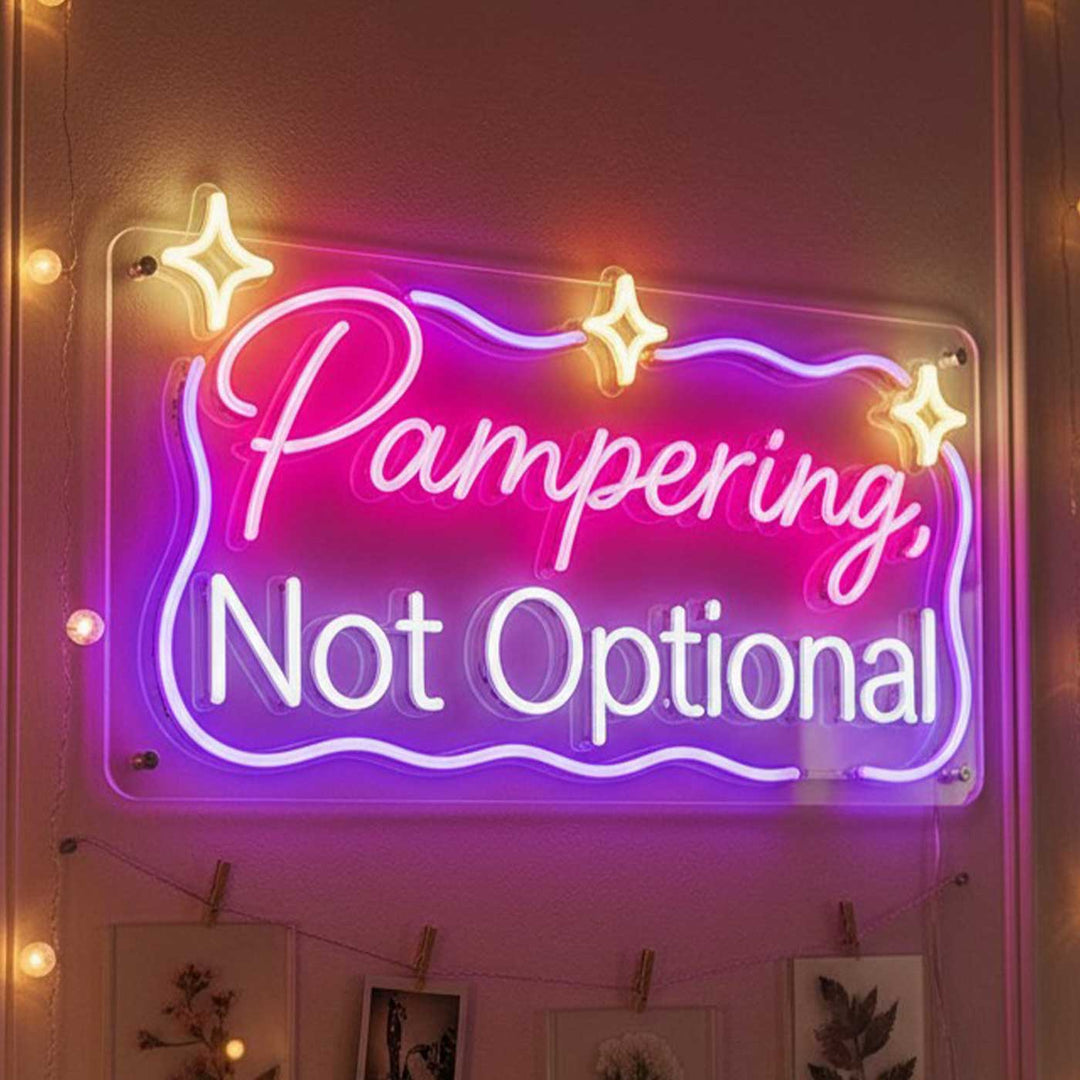 Handmade "Pampering Not Optional" Neon Light Sign Board For Pet Spa/Corner Decor