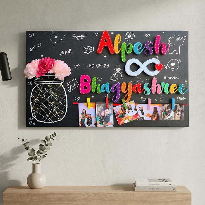 Photo Personalized String Art Infinite Bond With Lights Wooden Name Plate